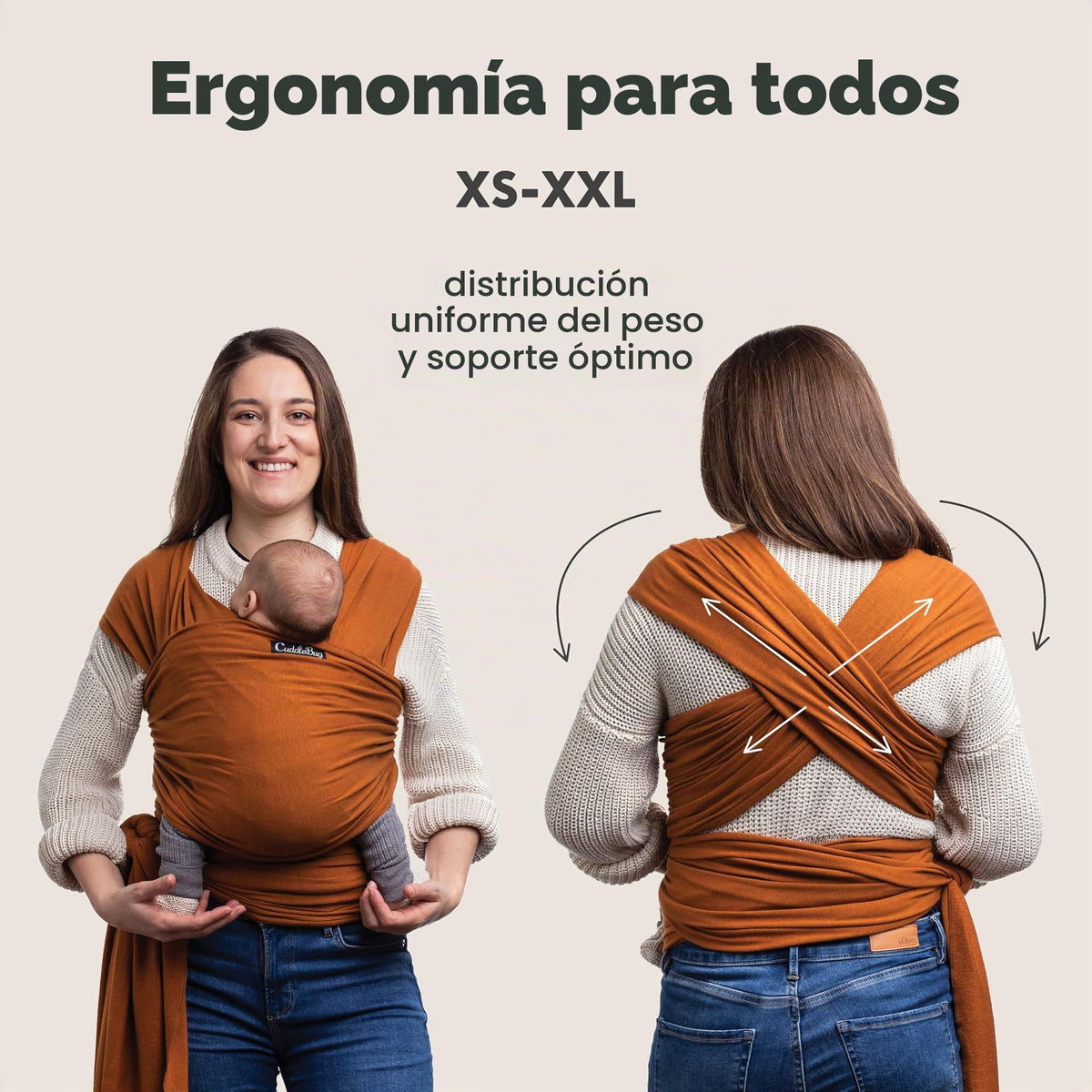 Cuddlebug Portabebés para bebé - Portabebés de envoltorio manos libres - Portabebés suaves y elásticos - Portabebés de recién nacido a niño pequeño 3-16 kg - Talla única - Salud para las caderas