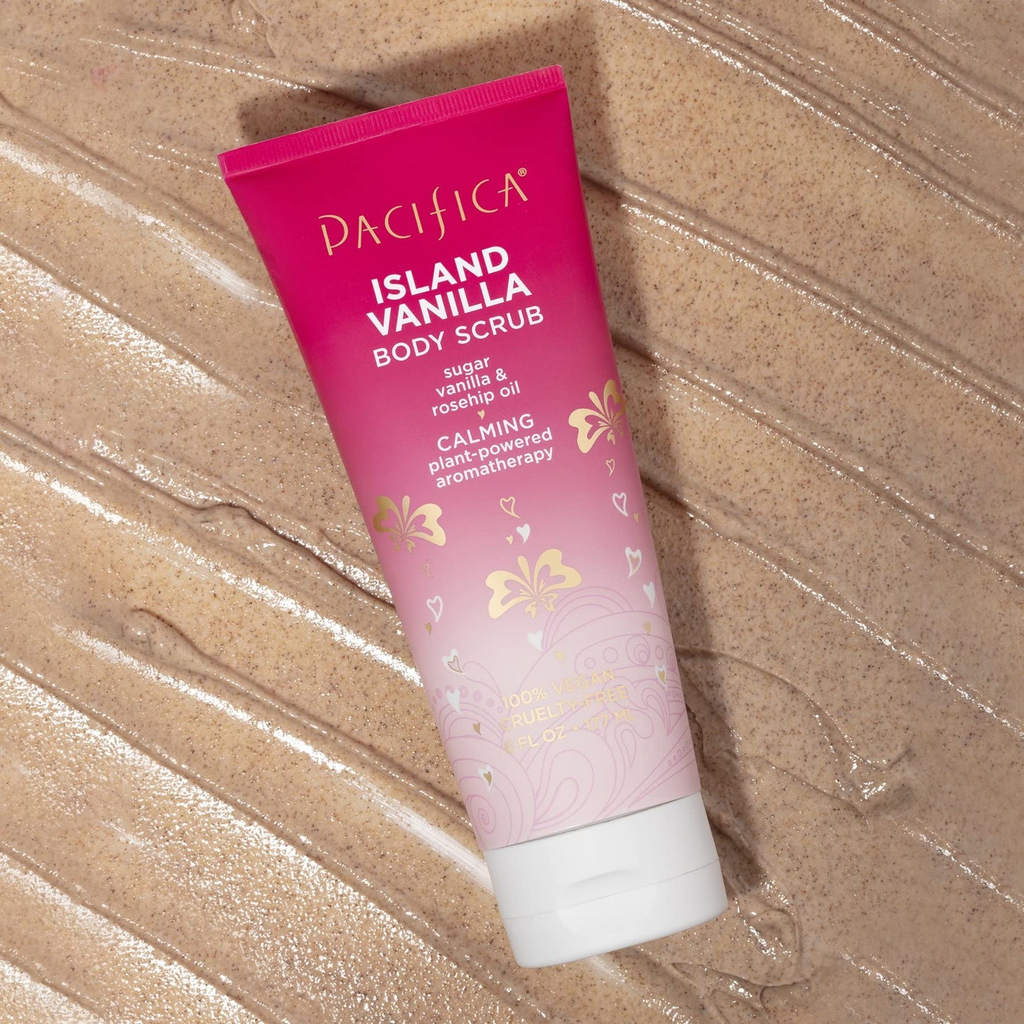 Exfoliante Corporal Pacifica Island Vanilla Rosa con Azúcar y Aceite de Rosa Mosqueta, Vegano y Libre de Parabenos