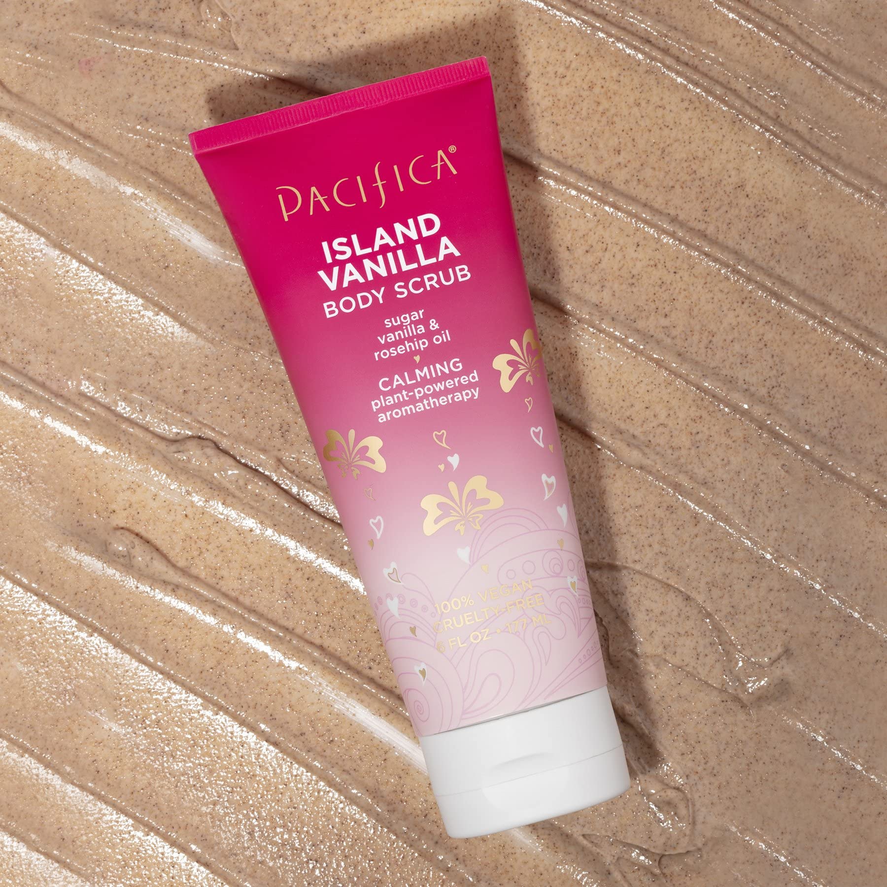 Exfoliante Corporal Pacifica Island Vanilla Rosa con Azúcar y Aceite de Rosa Mosqueta, Vegano y Libre de Parabenos