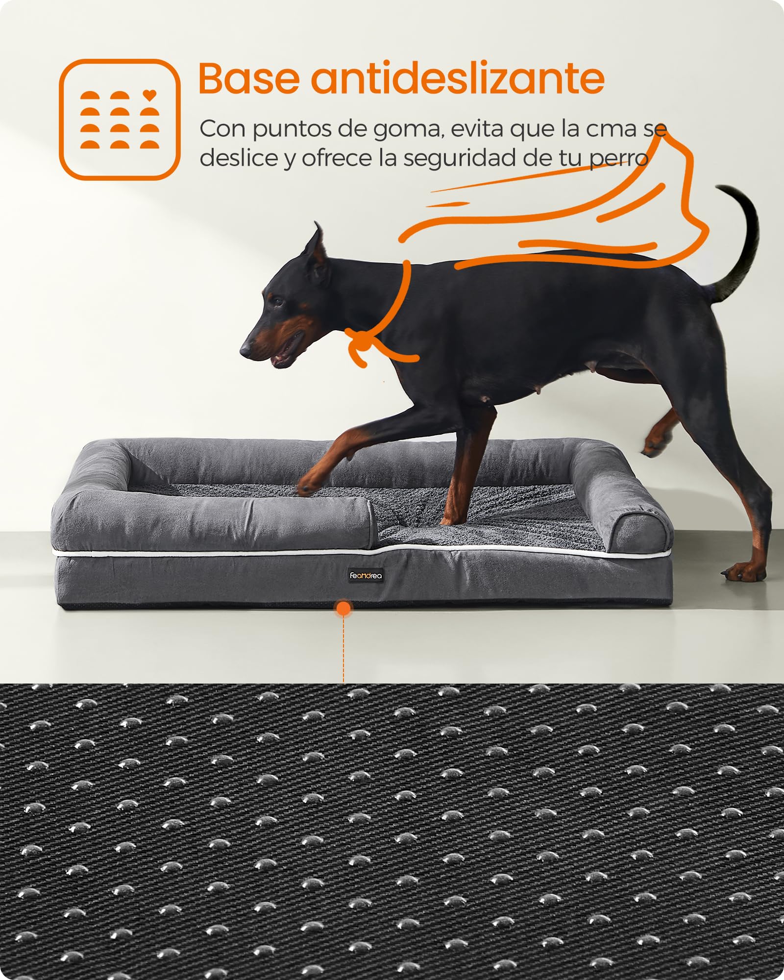 Cama Ortopédica para Perros Feandrea Gris Oscuro con Funda Extraíble y Lavable