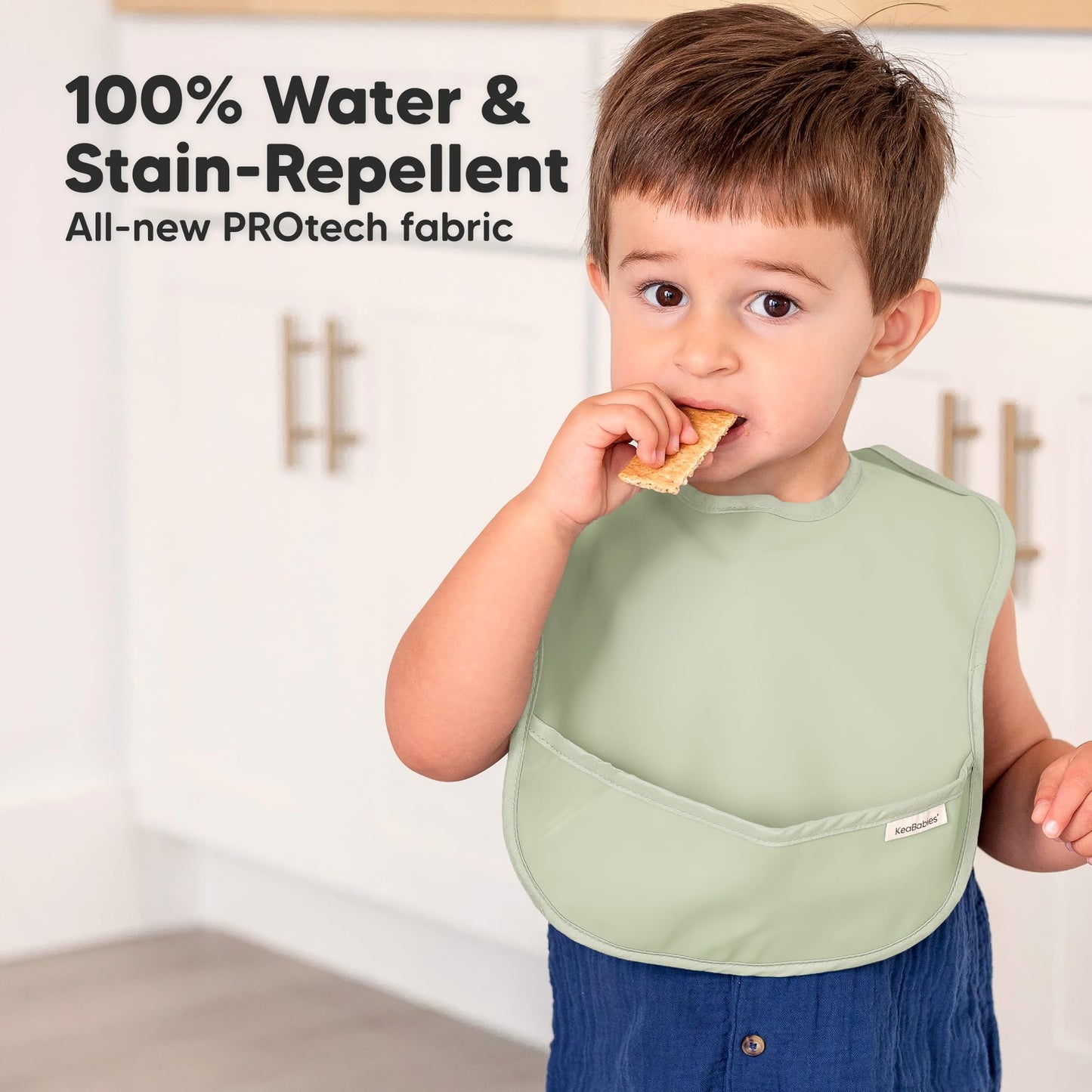 KeaBabies - Paquete de 3 baberos impermeables para comer – Baberos ligeros de alimentación para niños pequeños con gran colector de alimentos, a prueba de desorden, esenciales para comer bebés de