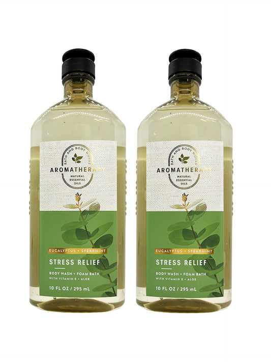 Bath and Body Works 2 Pack Aromatherapy Stress Relief Eucalyptus & Spearmint Shower Gel. 10 Oz.