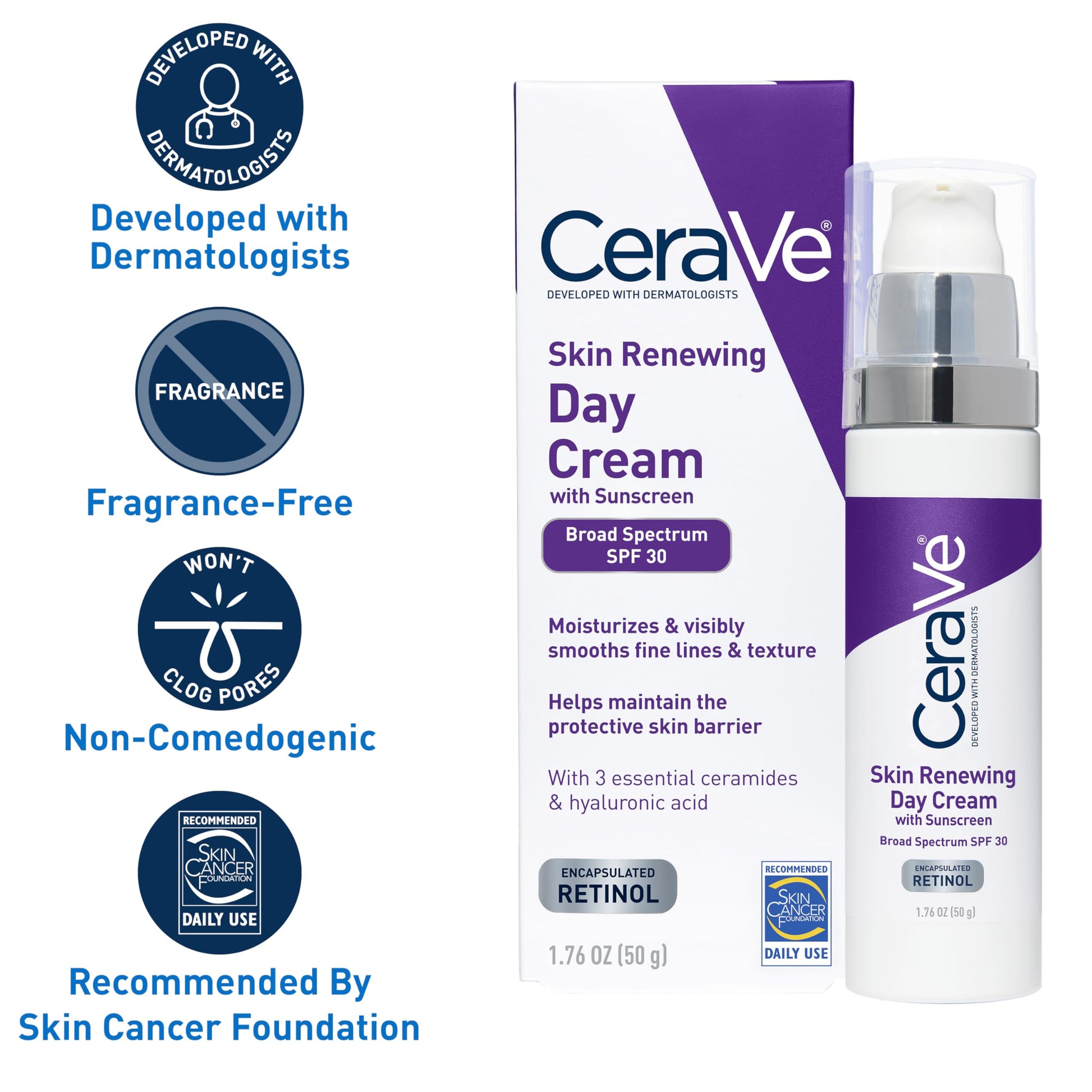CeraVe Anti Aging Face Cream with SPF | 1.76 Ounce | Anti Wrinkle Retinol Cream and Face Sunscreen | Fragrance Free