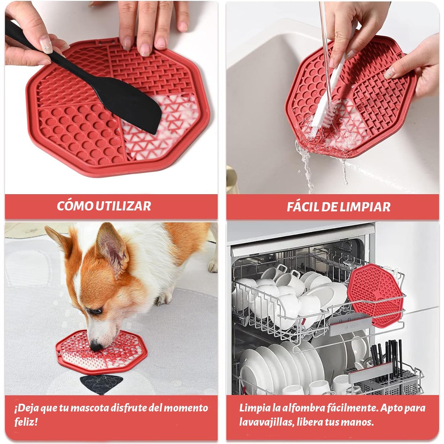 Comedero Lento para Perros, Mascota Alimentador Lento, Alimentador Tazón 2 En 1 para Perros, Lenta de La Alimentación, Cuencos para Perros, Tazones Dobles para Agua y Comida, para Perros y Gatos(rojo)