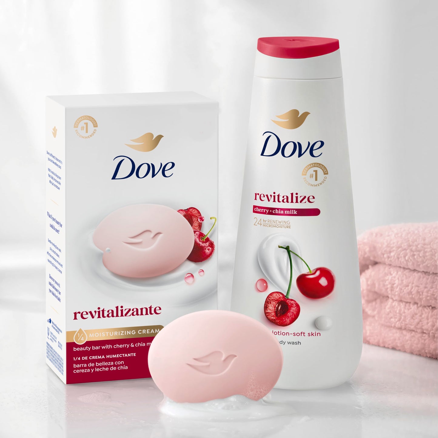 Dove- Jabón en Barra Revitalizante Leche de Cereza y Chía Pack de 6 para Piel Seca Formulado con ¼ de Humectante, Dove, SKIN_CLEANING_AGENT, Unilever