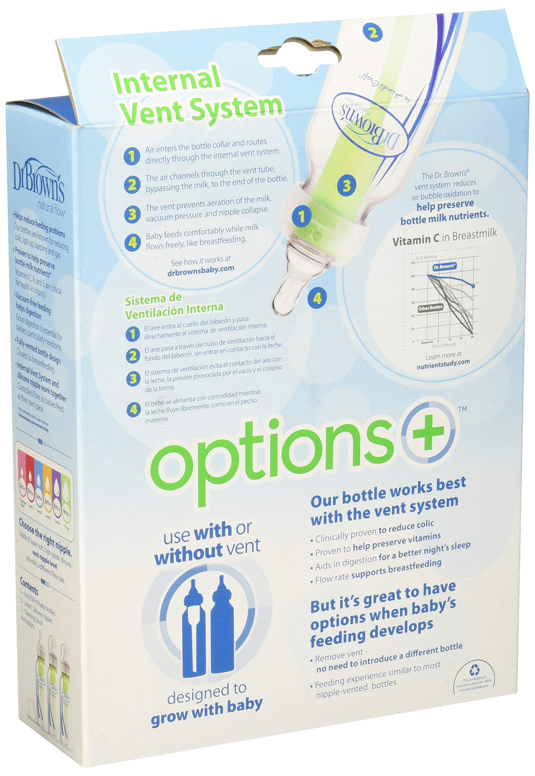 Biberón Estándar Dr. Brown's 8 oz Options+ Paquete de 3