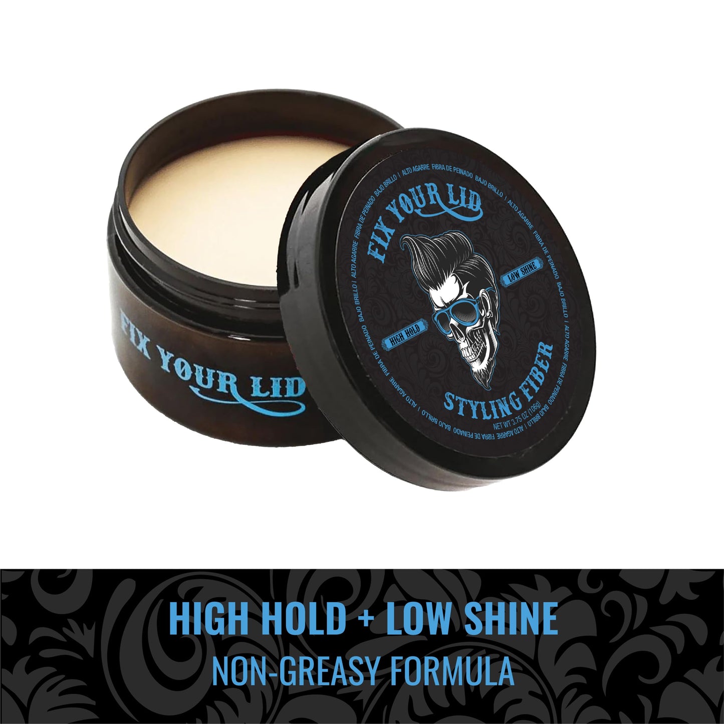 FIX YOUR LID, Fibra para Peinar, Fijación Fuerte, Ideal para Niños y Hombres, Sin Brillo, Aroma Cítrico, 3.75 Onzas