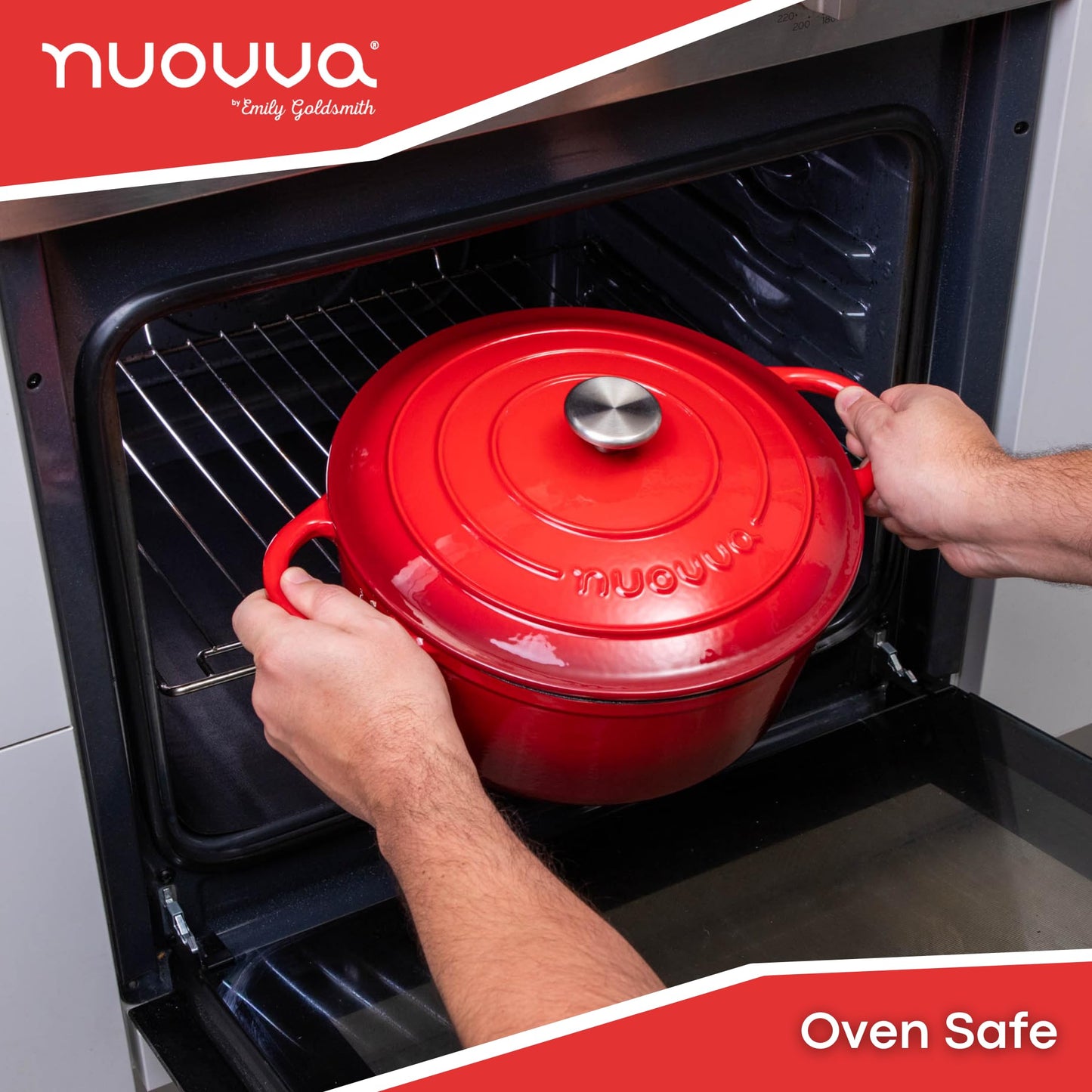 Nuovva - Horno holandés de hierro fundido con tapa - Cacerola esmaltada antiadherente - Utensilios de cocina resistente para horno holandés - Rojo, 7.3 cuartos de galón, 30 cm