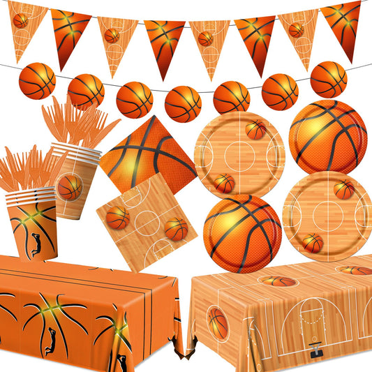 Decoraciones deportivas para fiestas temáticas de baloncesto – Juego de vajilla con platos, servilletas, mantel para niños y niñas