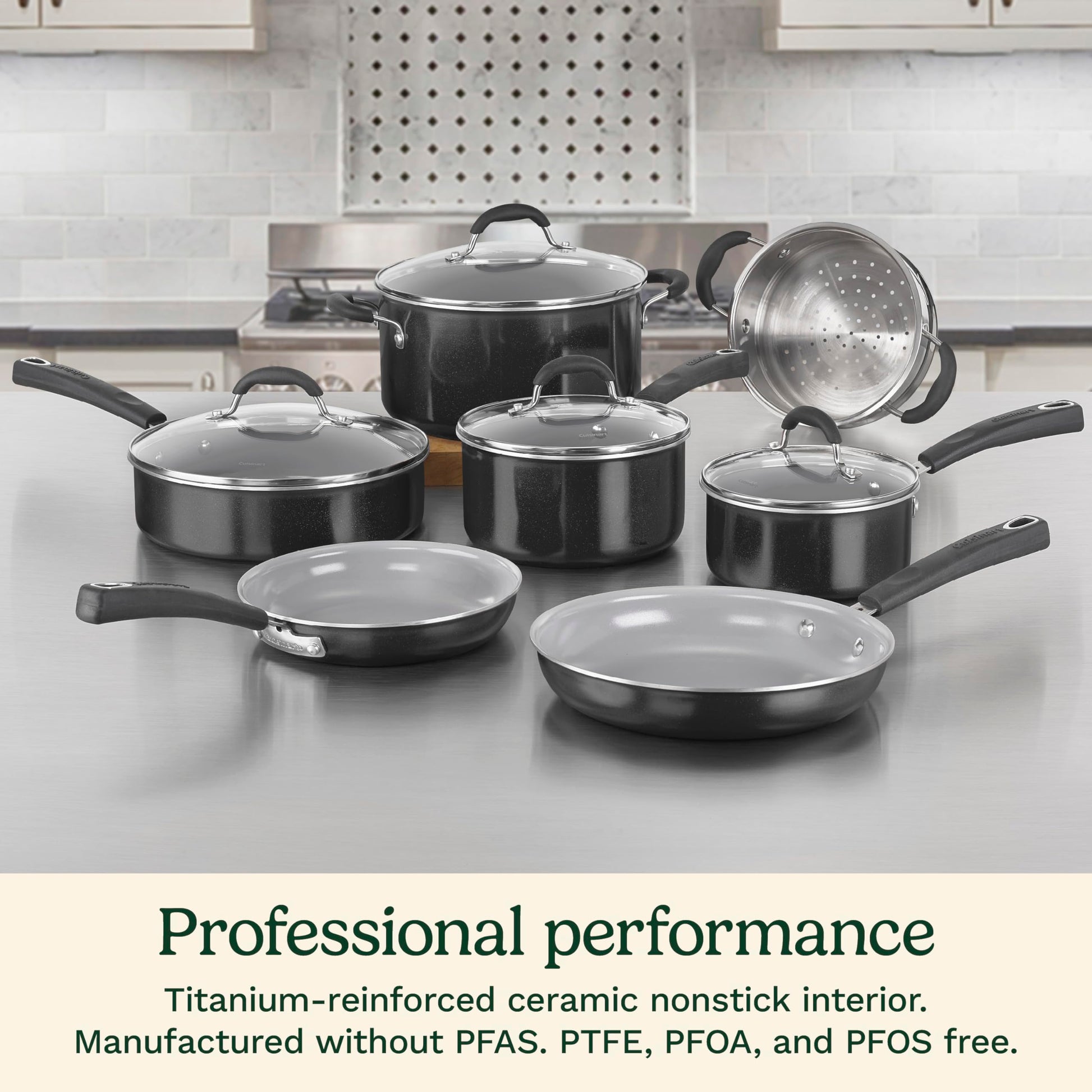 Cuisinart Advantage Ceramica XT Batería de cocina, Negro, Mediano, 1