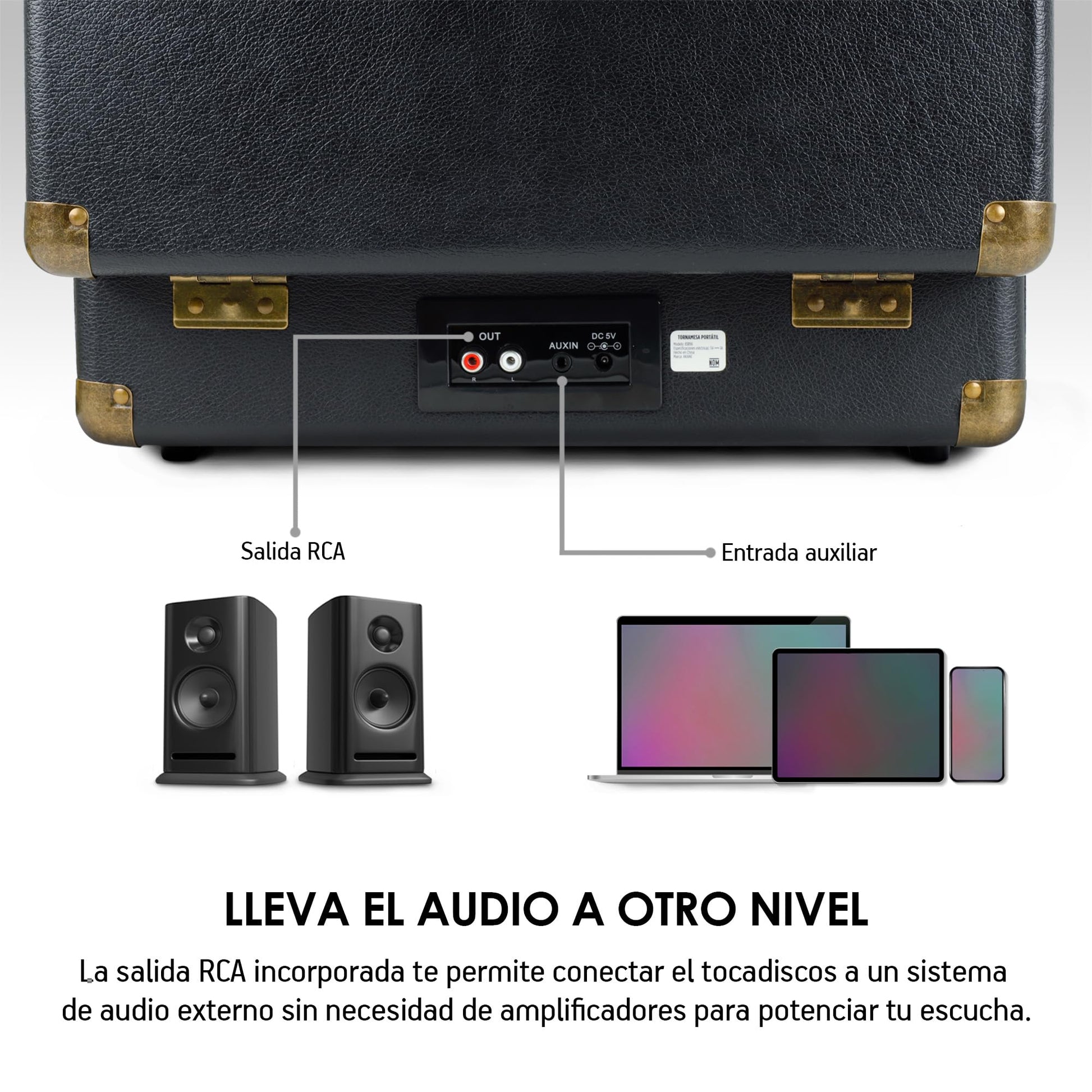 Akane Tocadiscos Vinyl Bluetooth Portátil con Bocinas Estéreo Integradas, Diseño Vintage de Maletín, Puerto USB, Salida de Audífonos y RCA, Entrada Auxiliar, Tornamesa para Vinilo de 3 Velocidades