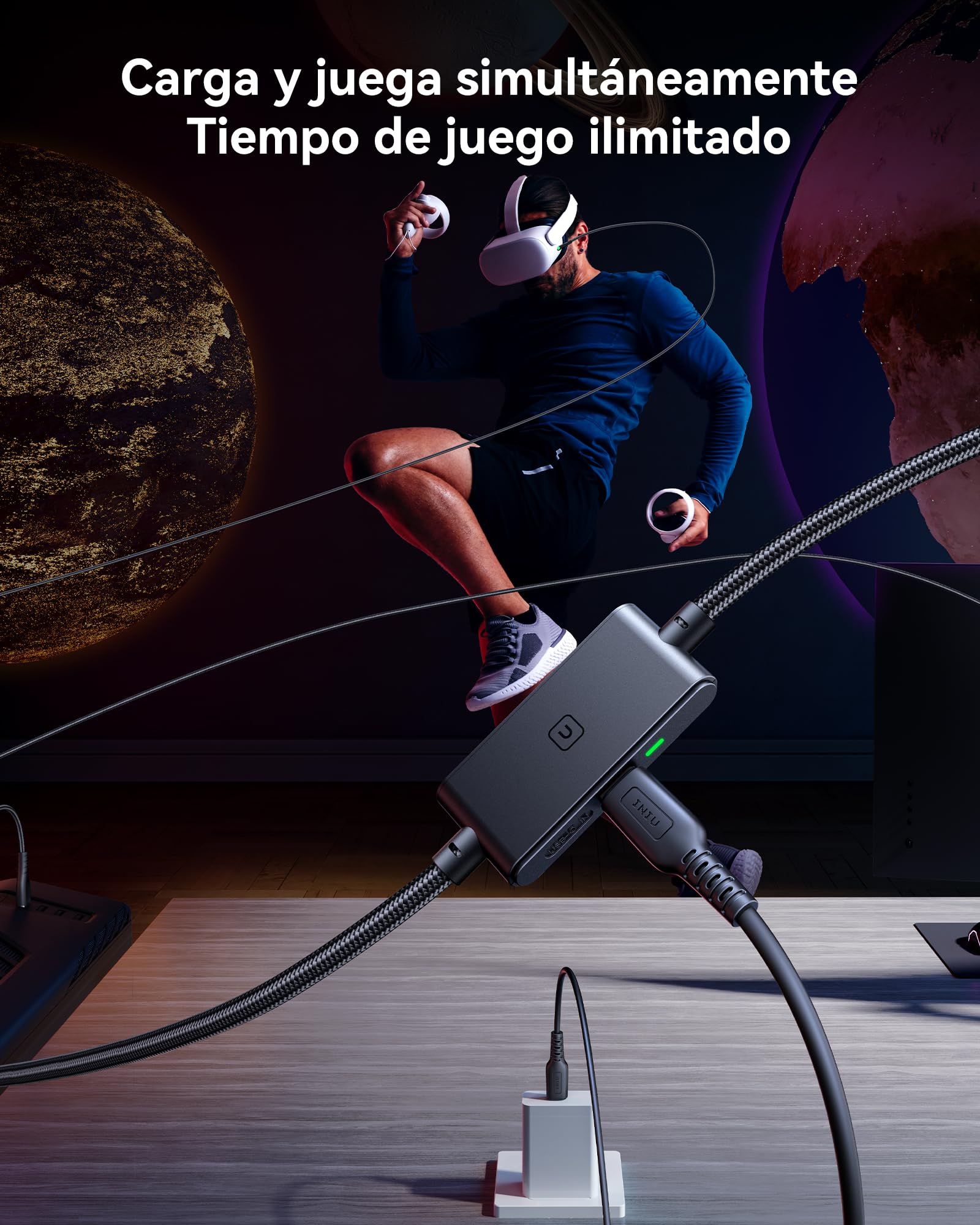 INIU Cable Link de 5m, Cable Link USB 3.0 a USB C con Meta Oculus Quest 3s, Quest 3 2 1, Quest Pro, Pico 4, PC Steam VR Accesorios, Transferencia de Datos de Alta Velocidad, Cable para Auriculares VR