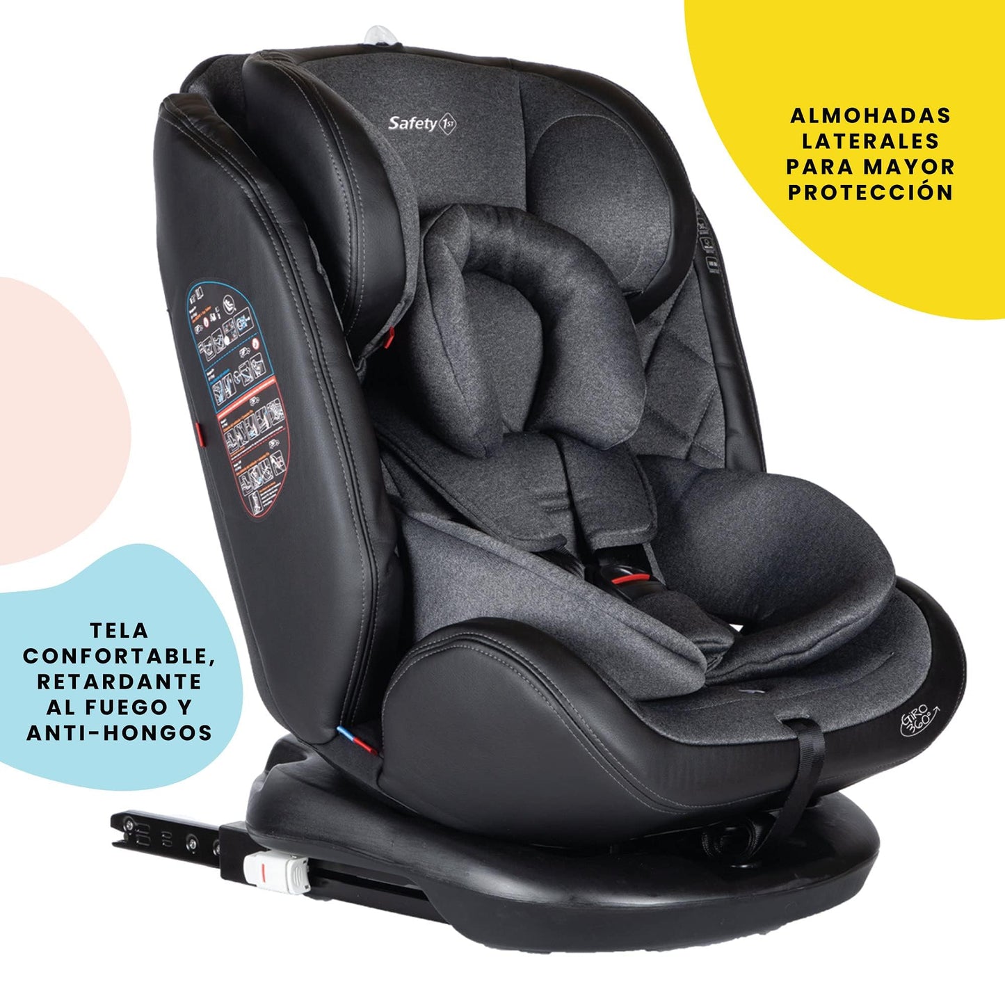 Safety 1st Autoasiento Giro. Con sistema de rotación 360 grados, desde recién nacido hasta 36 kilos, harnés de 5 puntos y almohadas laterales, 4 posiciones de reclinación, fundas removibles y lavables a máquina