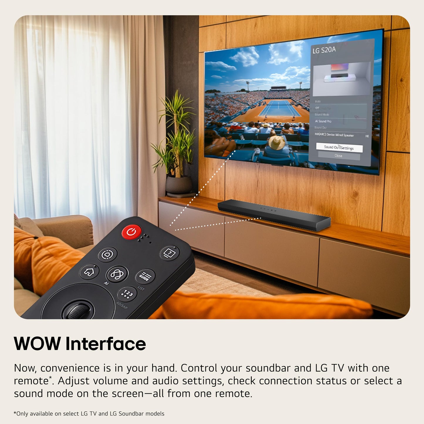 LG S60T 3.1 ch. Barra de Sonido con subwoofer inalámbrico, Dolby Audio, TV Synergy, Wow Interface, AI Sound Pro (Modelo 2024)