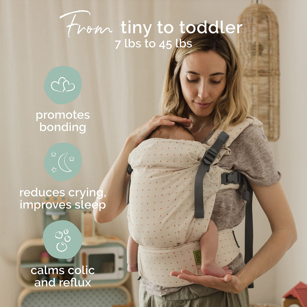 Boba X - Portabebés ajustable para recién nacidos a niños pequeños, 2 en 1 frontal convertible y mochila de 3,2 a 20,4 kg, portabebés ergonómico con correas cruzables (Hemisferio Ecru)