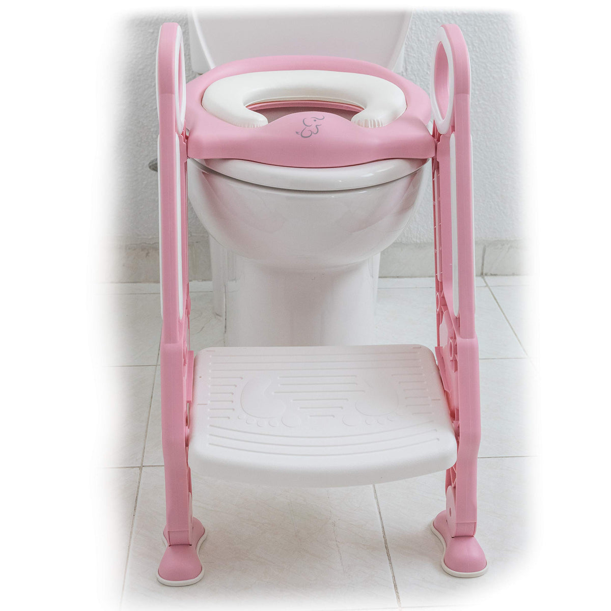 PAPU BABY Asiento Entrenador para Inodoro Acolchonado con Escalera (Rosa/Blanco)