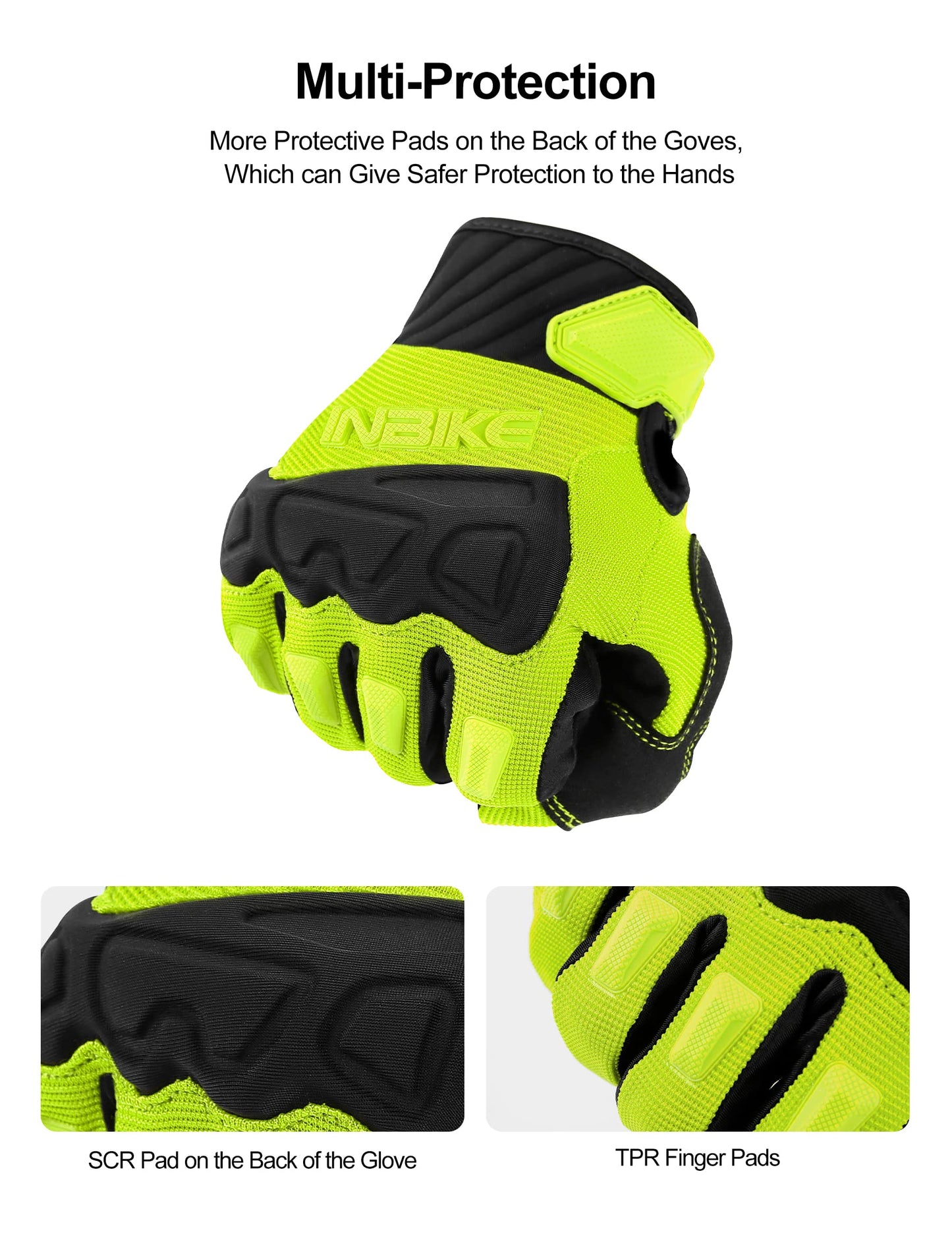 INBIKE - Guantes de bicicleta de montaña para hombre, protectores de nudillos, acolchados para hombre, transpirables, para MTB, motocross, carreras, Dirtbike