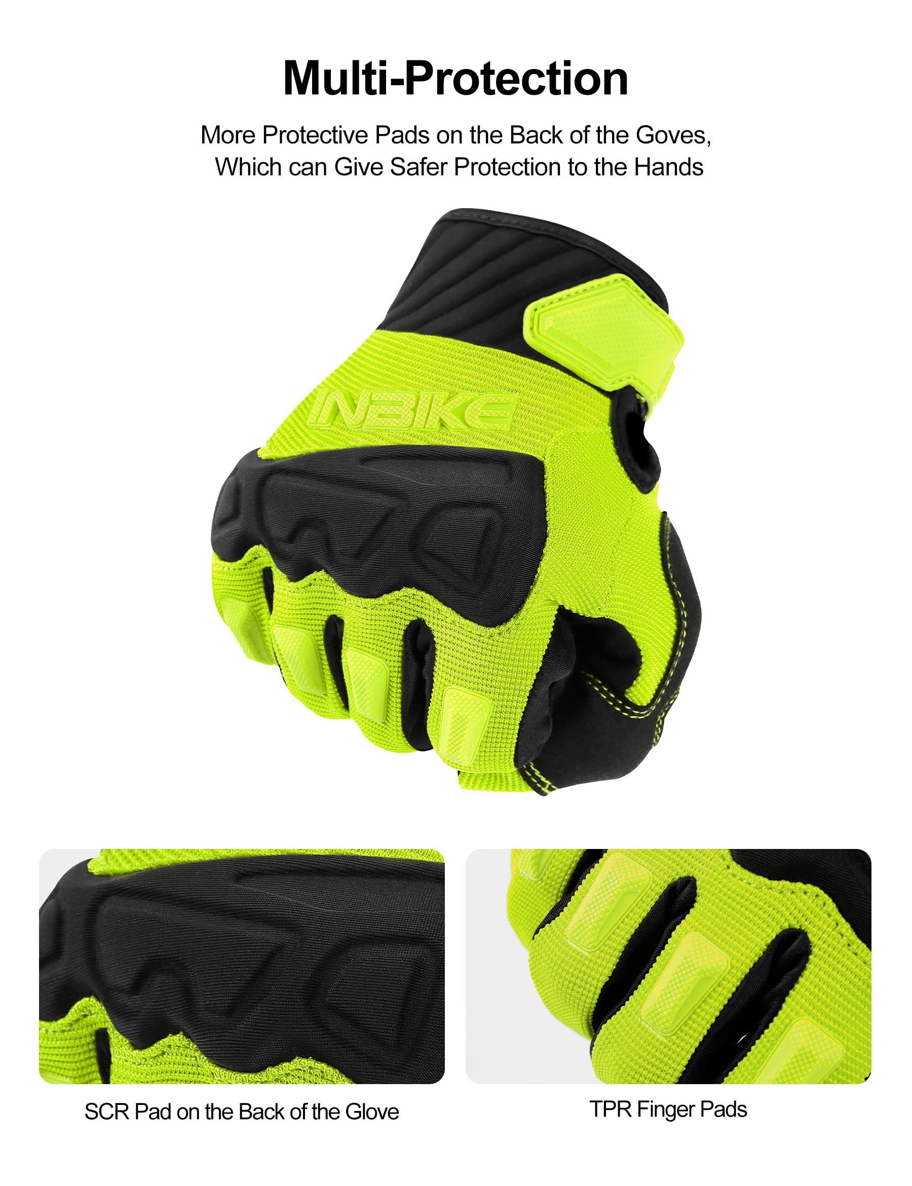 INBIKE - Guantes de bicicleta de montaña para hombre, protectores de nudillos, acolchados para hombre, transpirables, para MTB, motocross, carreras, Dirtbike
