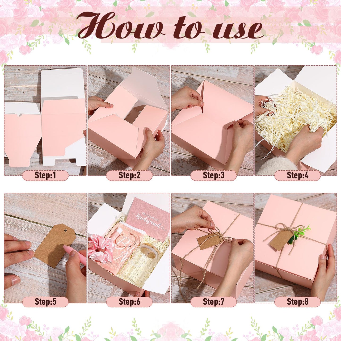 FillTouch - 42 piezas de regalo para dama de honor, regalos de despedida de soltera, incluye caja de regalo, vasos de vidrio, bolsas de maquillaje para cosméticos, tarjetas invitadas, bálsamo labial,
