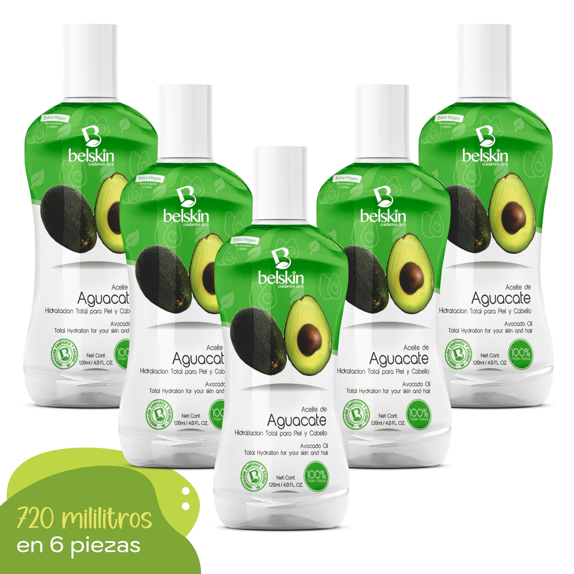 Belskin | 6 Pack Aceites Cosméticos de Aguacate | Aceite Para uso Corporal – Piel, Cuerpo y Cabello | Aceite para Cabello - Aceite Facial - Aceite Corporal | Hidrata y Suaviza Naturalmente | Aporta Fuerza y Brillo a Uñas y Pestañas | Cabello más Brilloso