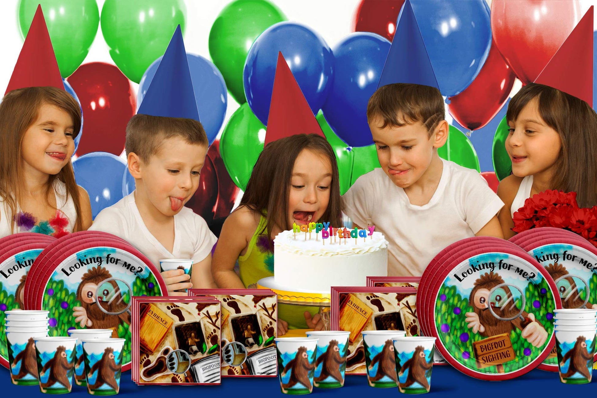 Bigfoot - Juego de suministros para fiesta de cumpleaños, platos, servilletas, tazas, vajilla para 16