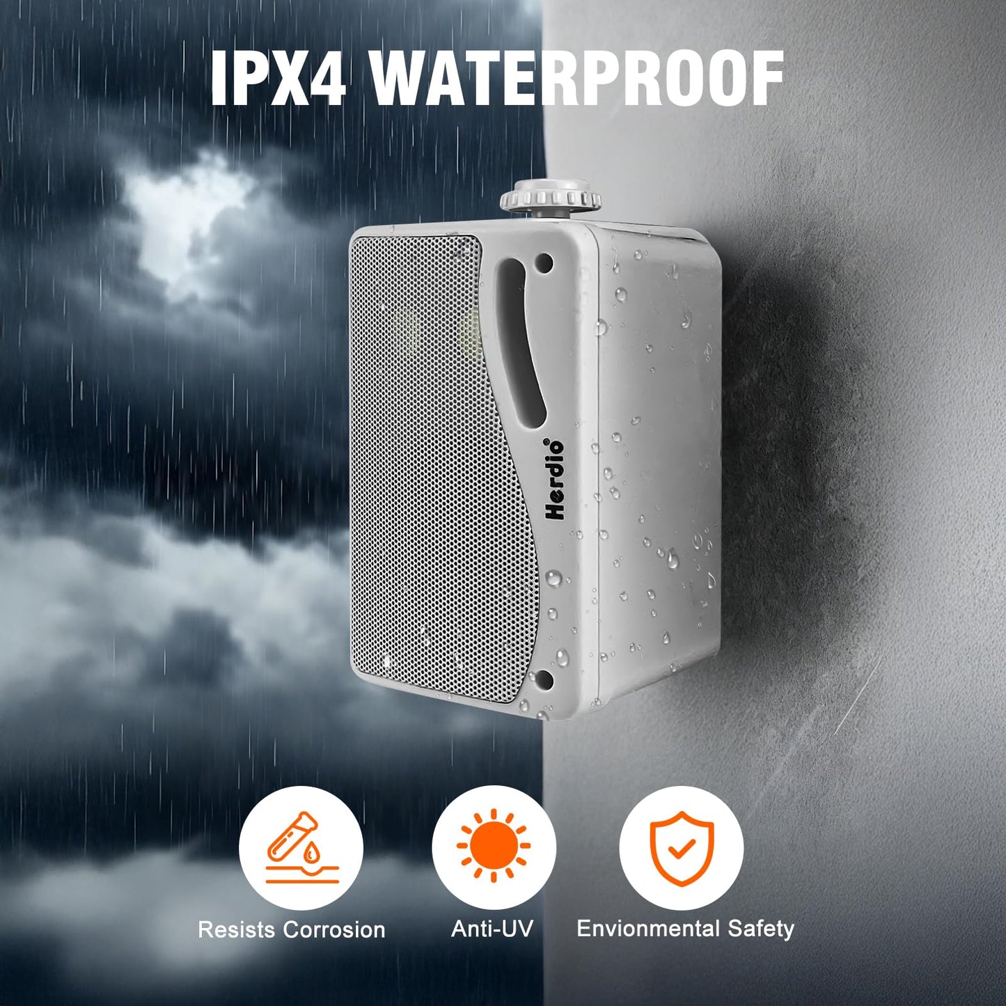 Herdio Altavoces Bluetooth impermeables para exteriores de 3.5 pulgadas, sistema de altavoces de montaje en pared con graves potentes de 400 W, para el hogar, patio, jardín, porche, cubierta