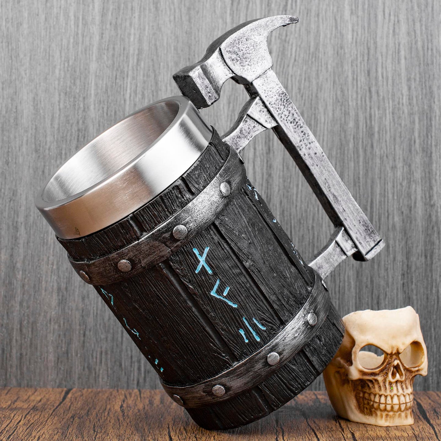 KTOTKMOTA - Taza de martillo nórdico vikingo, con revestimiento de acero inoxidable, jarra de cerveza de resina, decoración nórdica, taza de jugo de leche de café, 20 onzas