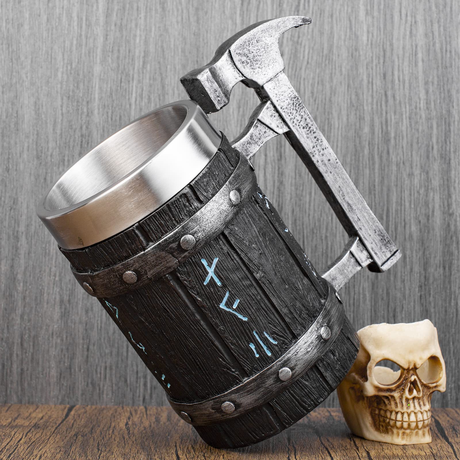 KTOTKMOTA - Taza de martillo nórdico vikingo, con revestimiento de acero inoxidable, jarra de cerveza de resina, decoración nórdica, taza de jugo de leche de café, 20 onzas