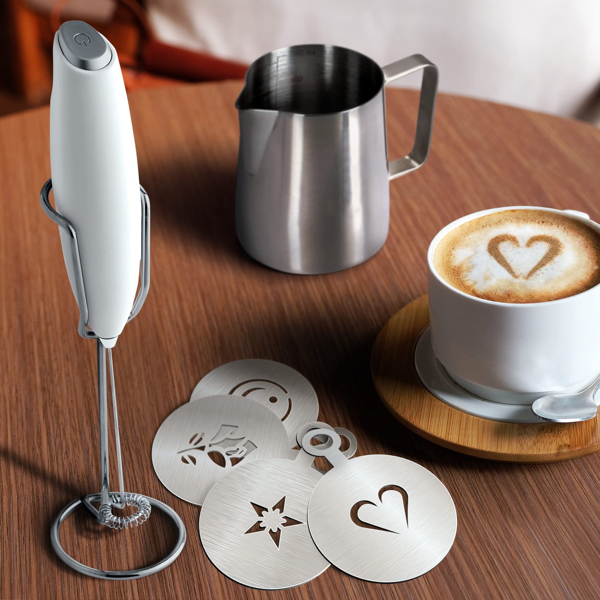 Juego Completo de Espumador de Leche Milk Boss Ultra Mejorado con Soporte en Mini Licuadora de Mano para Café