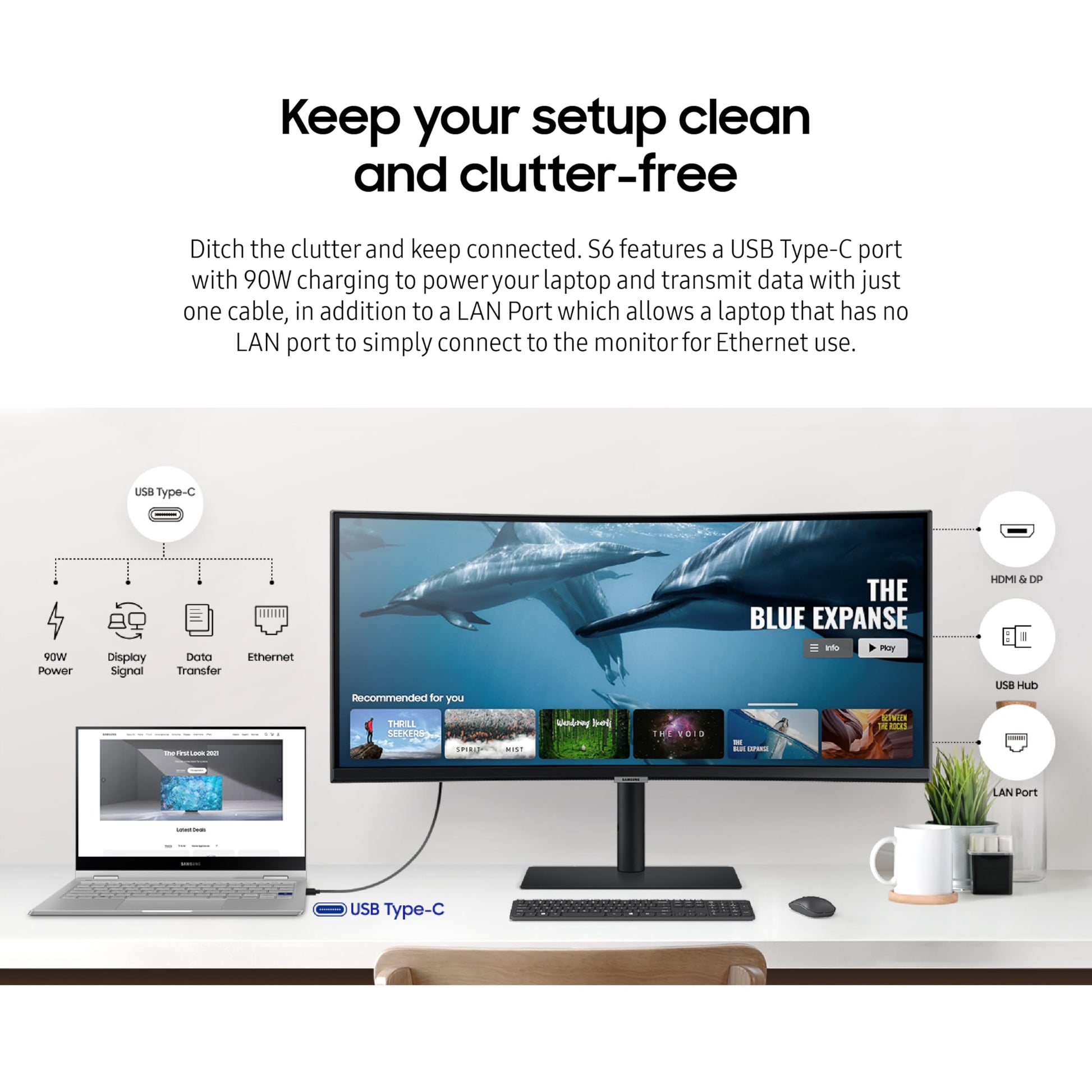 SAMSUNG Viewfinity S65UA Series 34-Inch Ultrawide QHD Curved Monitor, 100Hz, USB-C, HDR10 (1 Billion Colors), Height Adjustable Stand, TUV-Certified Intelligent Eye Care (LS34A654UBNXGO)