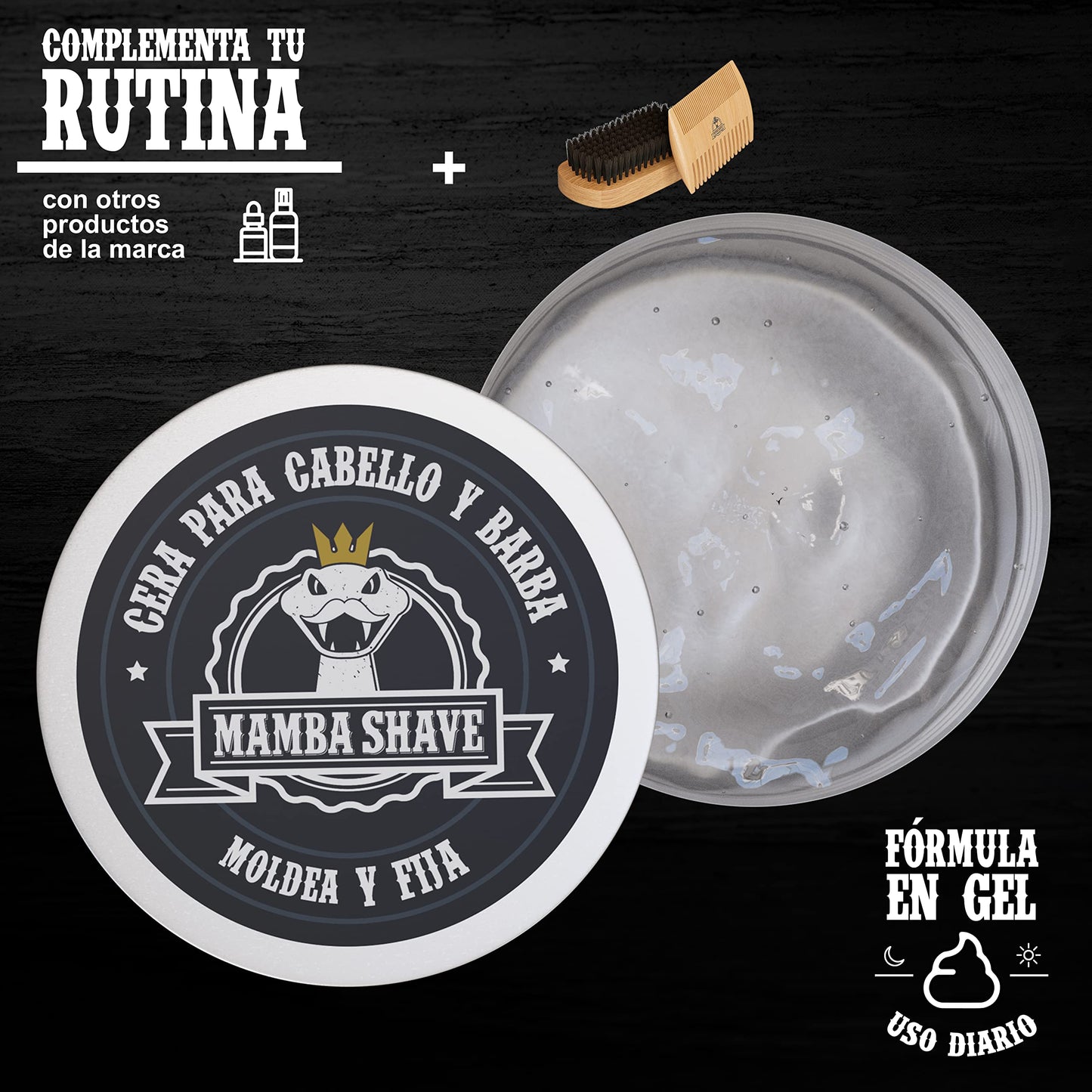 Mamba Shave | Cera para Cabello y Barba - Strong Hold | 120 ml | Cera para Cabello de Fijación Firme Moldea con facilidad el Cabello y la barba. Cera para Cabello y Barba. STRONG HOLD Hair Wax for Men.