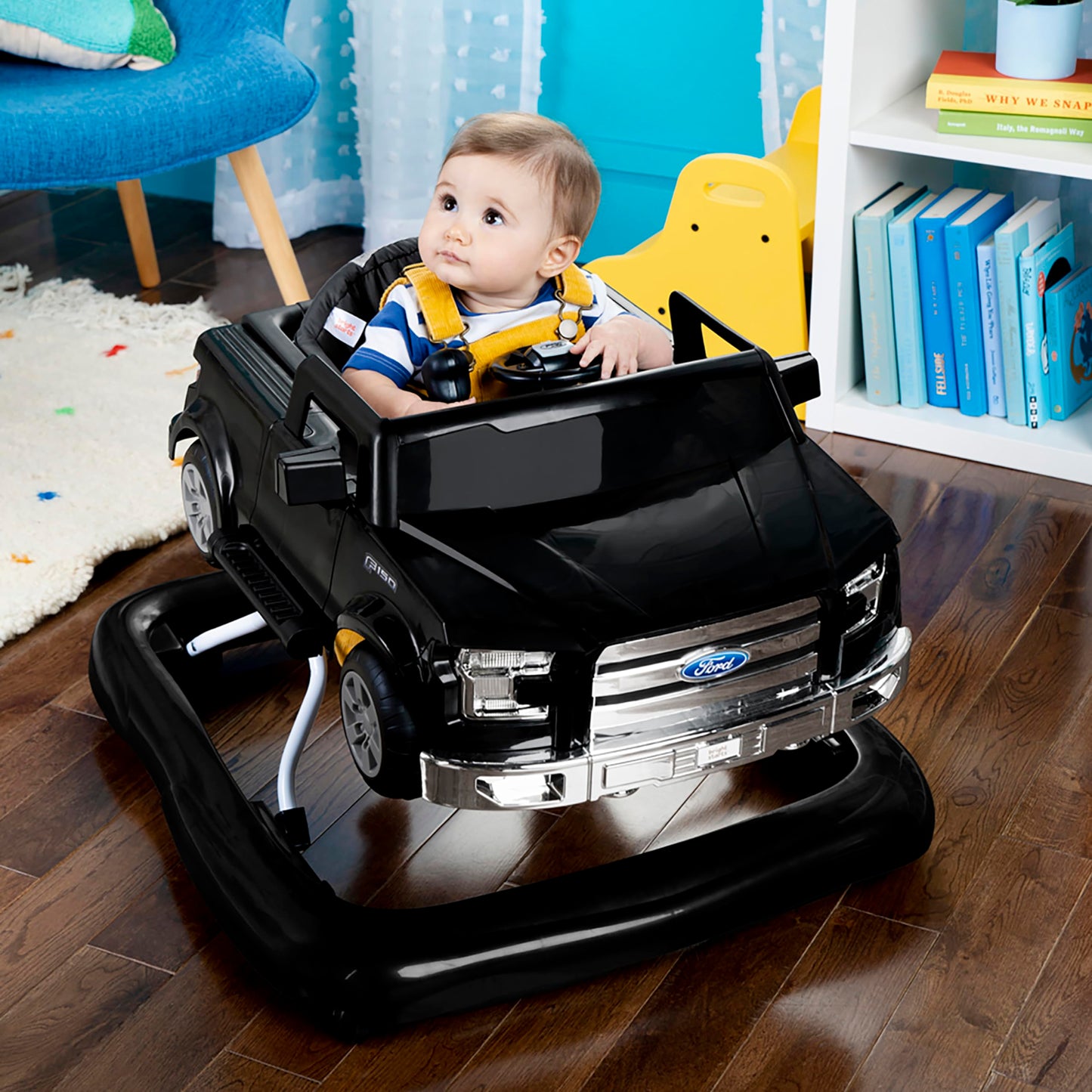 Bright Starts Ford F-150 4 en 1 Ágata negro centro de actividades para bebé y caminante de empuje con volante interactivo extraíble, juguete de 6 meses en adelante