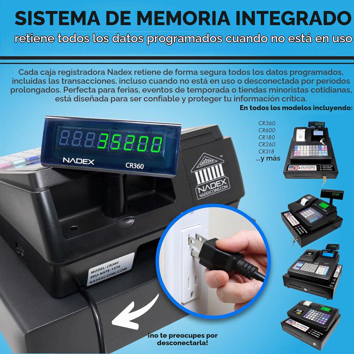 Caja Registradora Nadex CR360 Negro Impresora Térmica y Tamaño Compacto