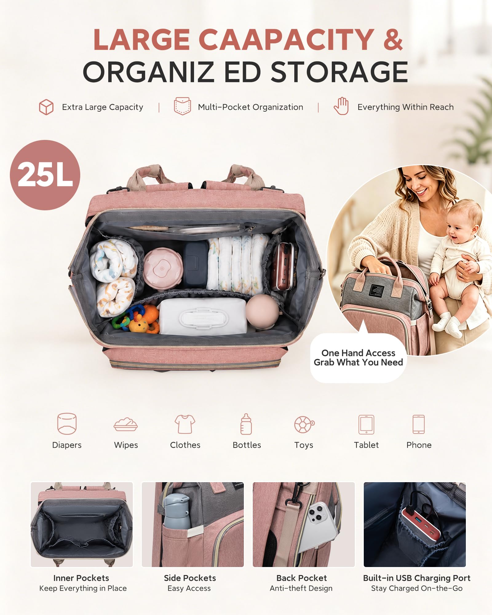 houscly - Mochila para pañales verde para mamá: bolsas de bebé para niños, niñas, mujeres, hombres, mochila grande, pañaleras de viaje grande, pañales modernas, para Bebe Niña, unisex, para recién
