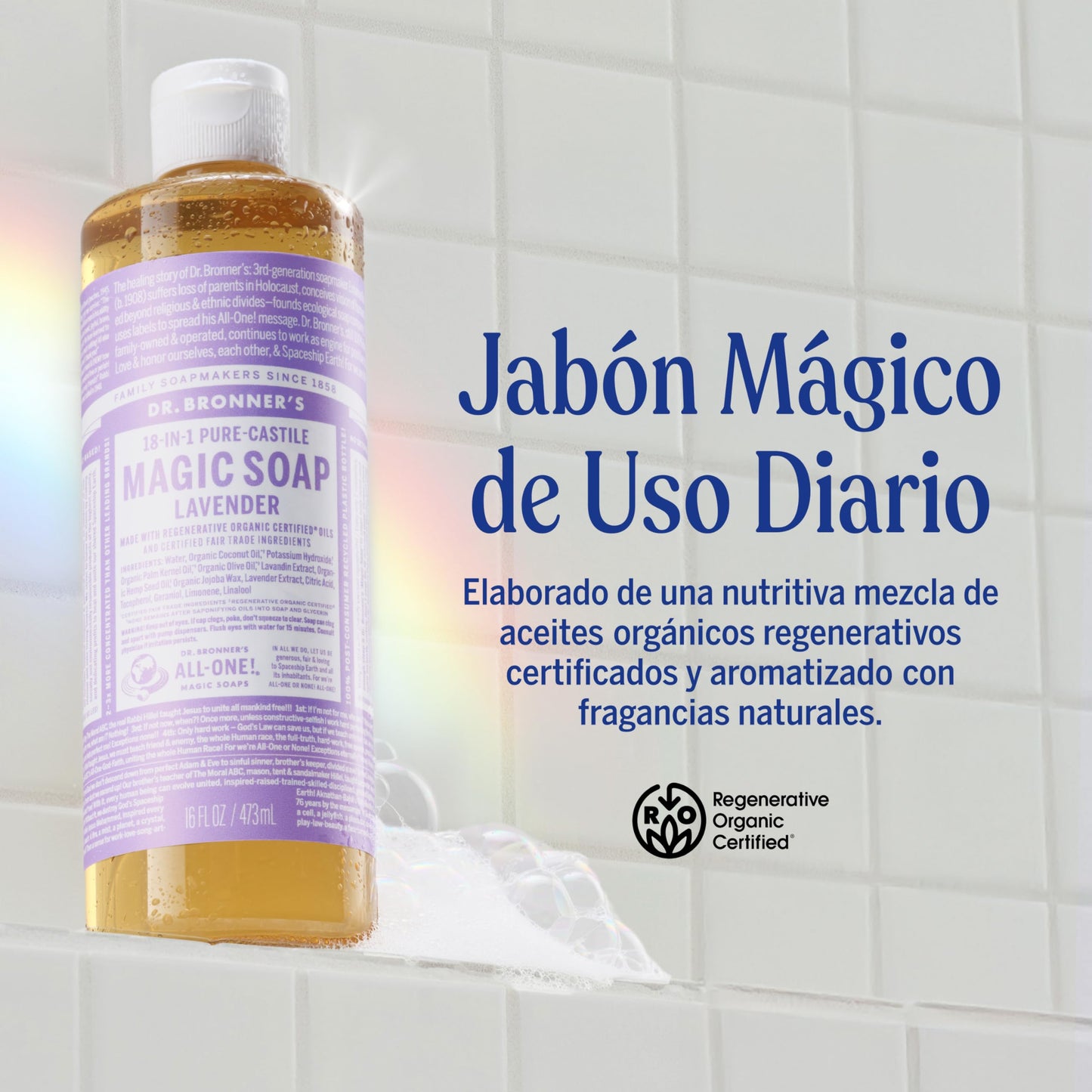 Dr. Bronner's | Jabón de castilla orgánico líquido multiusos, fórmula concentrada, relajación aromática y calma natural, con aceite esencial natural, aroma Lavanda (473 ml)