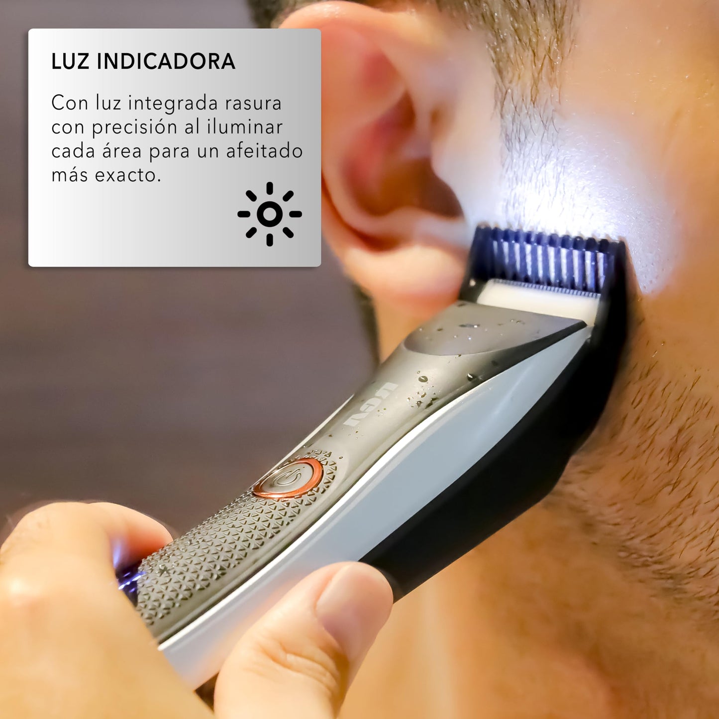 RCA Rasuradora Eléctrica RC-TR1 con Cuchillas de Cerámica, Afeitado Suave y Preciso para Barba, Cabello y Cuerpo, Resistente al Agua, Luz LED, 2 Velocidades, Peines 2–7 mm, Carga USB