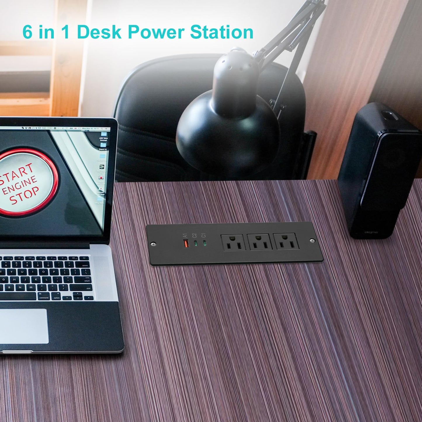 4 LEAF Regleta de Enchufes Empotrada USB C 65W,Enchufe de Escritorio Empotrable 3 Tomas 3 USB (PD 65W& QC60W,) Cable de Alimentación de 2 Metros Enchufe Plano de Carga Rápida Empotrable para Muebles