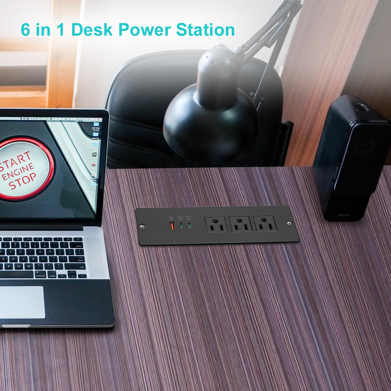 4 LEAF Regleta de Enchufes Empotrada USB C 65W,Enchufe de Escritorio Empotrable 3 Tomas 3 USB (PD 65W& QC60W,) Cable de Alimentación de 2 Metros Enchufe Plano de Carga Rápida Empotrable para Muebles