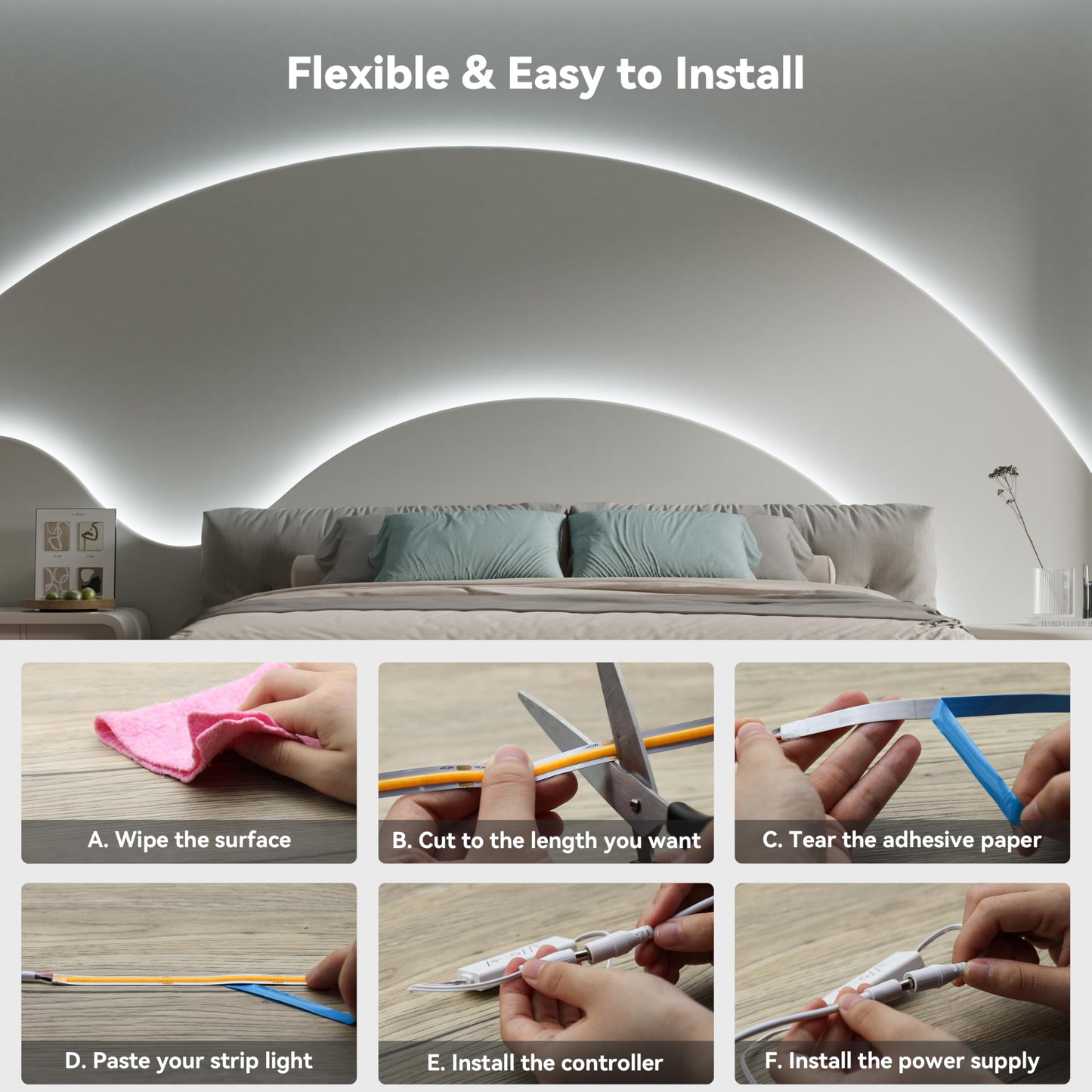 Tira de Luz LED PAUTIX Blanca 6000 K Regulable con Control Remoto para Iluminación de Hogar y Oficina