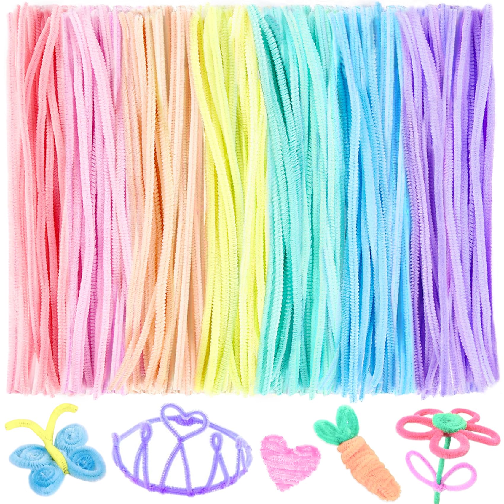 HOIRIX - 300 limpiadores de tuberías, tallos de chenilla, 7 colores (macarrón)