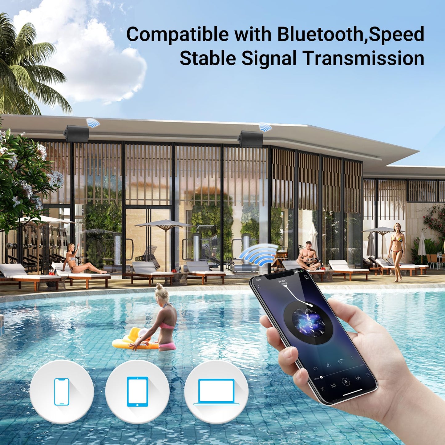 Herdio - Altavoces de Pared con Bluetooth para Exteriores e Interiores (Negro)