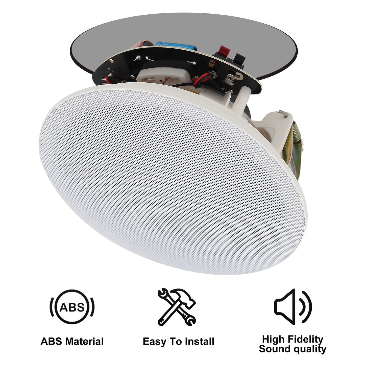 Herdio 6.5'' Bluetooth en la Pared en el Techo Altavoces 600W 2-Way Flush Mount Sistema de Altavoces con Amplificador de Pared Receptor para Cine en Casa Oficina Baño(2Pares, Paintable-Grille)