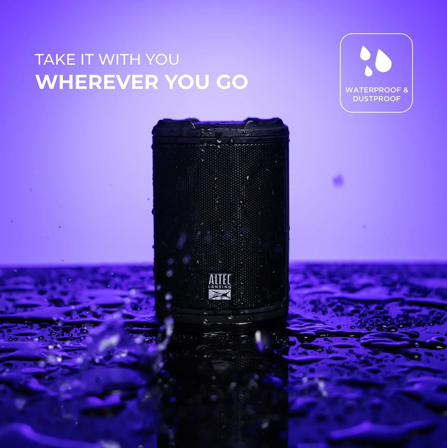 Altec Lansing - Altavoz Bluetooth inalámbrico HydraMotion con Sonido de 360 Grados, portátil IP67 Impermeable para Exteriores, a Prueba de Golpes, a Prueba de Nieve, a Prueba de Todo, 12 Horas de
