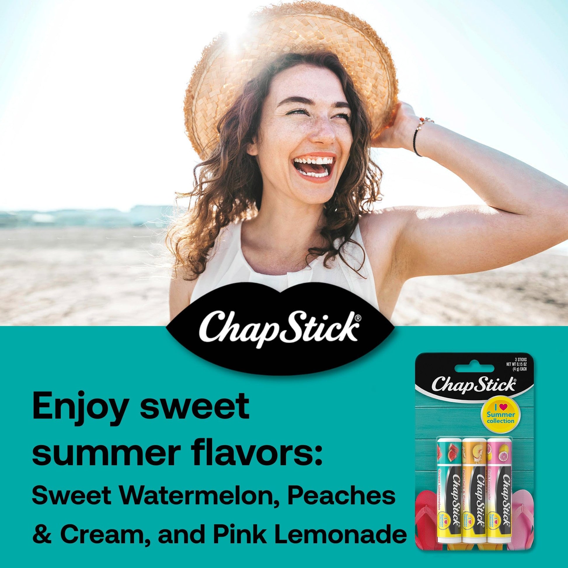 ChapStick - Bálsamo labial variado I Love Summer Collection - Limonada Rosa, Melocotones y Crema, Sandía Dulce - Hidratante - Sin Parabenos - 3 Tubos de 0.25 onzas cada uno