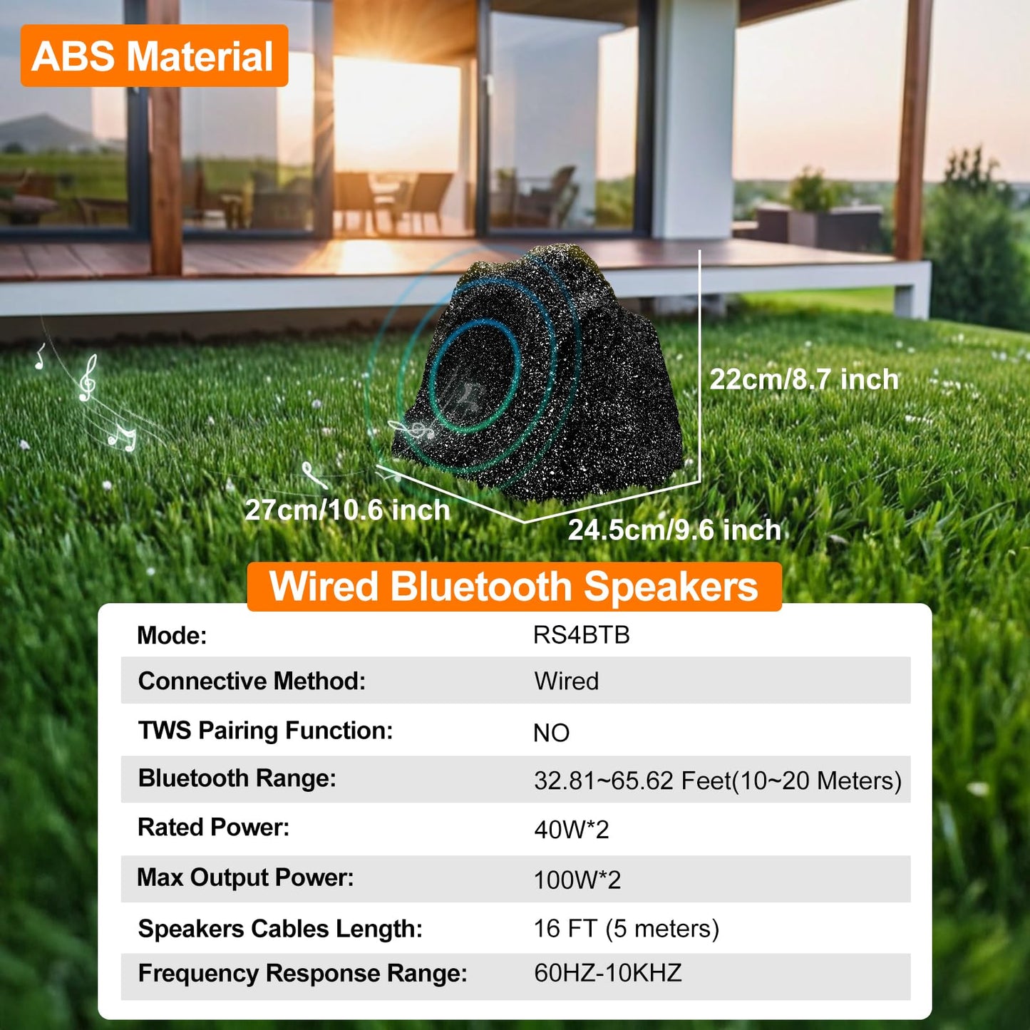 STUDIOFINIX Altavoces de Roca de 4 Pulgadas Bluetooth Impermeables para Exteriores, 200W de Bajo Potente y para Todo Clima, para Jardín Trasero, Piscina, Terraza, BBQ, Porche (Par)
