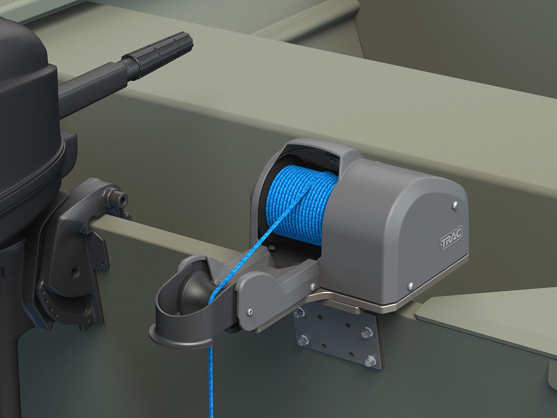 Trac - Outdoor Products Angler 30 AutoDeploy-G3 - Cabrestante de Anclaje eléctrico - Anclajes de hasta 30 Libras. - Incluye 100 pies de Cuerda de Anclaje preenrollada con Uso (69004), Gris, Normal