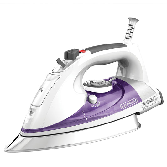 BLACK + DECKER IR1350S - Plancha de Vapor Profesional con Suela de Acero Inoxidable y cordón extralargo, Color Morado