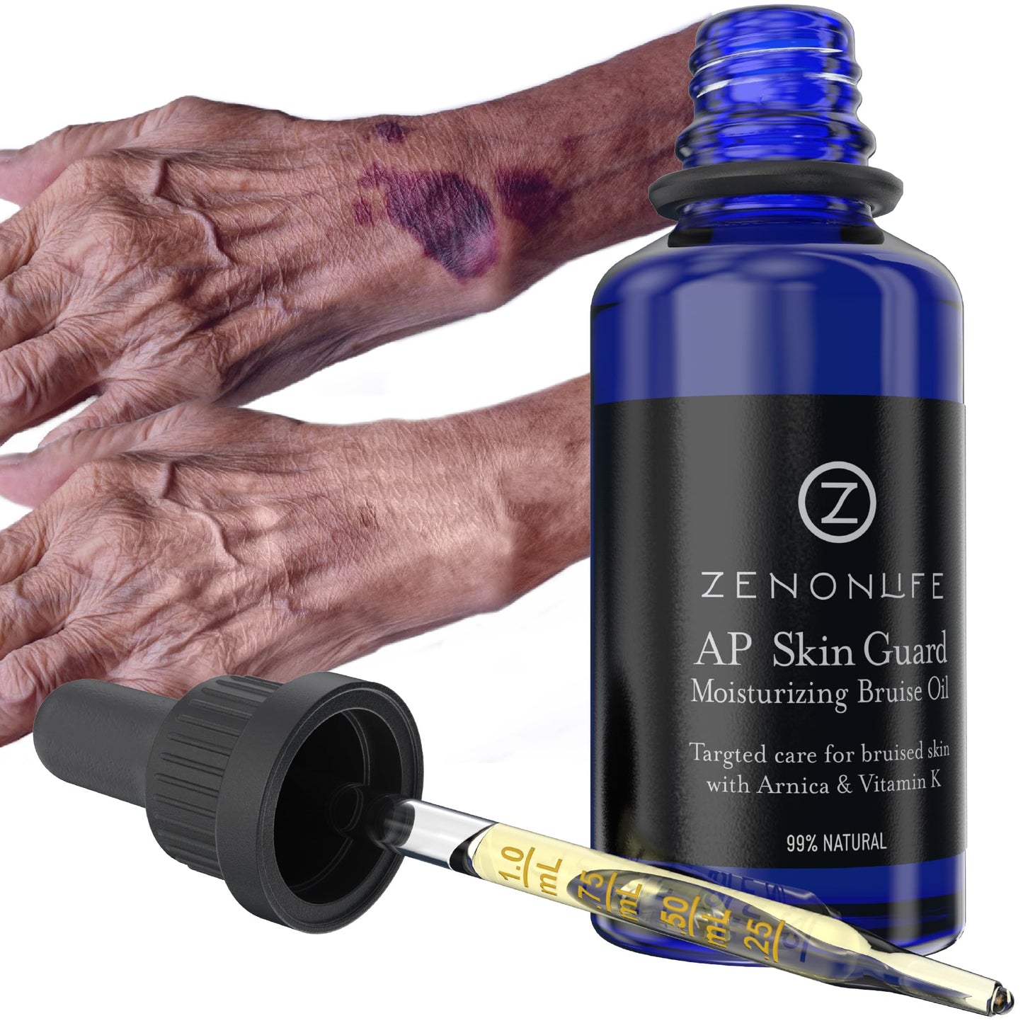 ZENON LIFE- Aceite de árnica para hematomas, vitamina K ultraconcentrada; alternativa de aplicación deslizante y no pegajosa a la crema para hematomas.