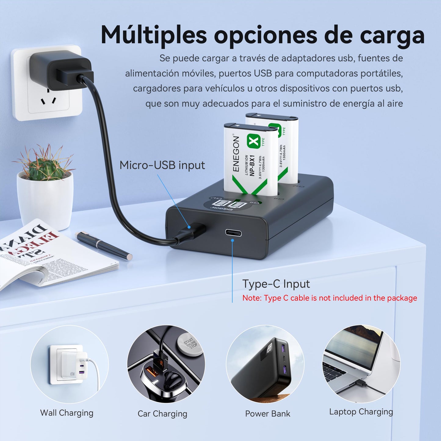 Batería de Repuesto y Cargador Rápido ENEGON para Sony ZV-1 Cyber-Shot Negra