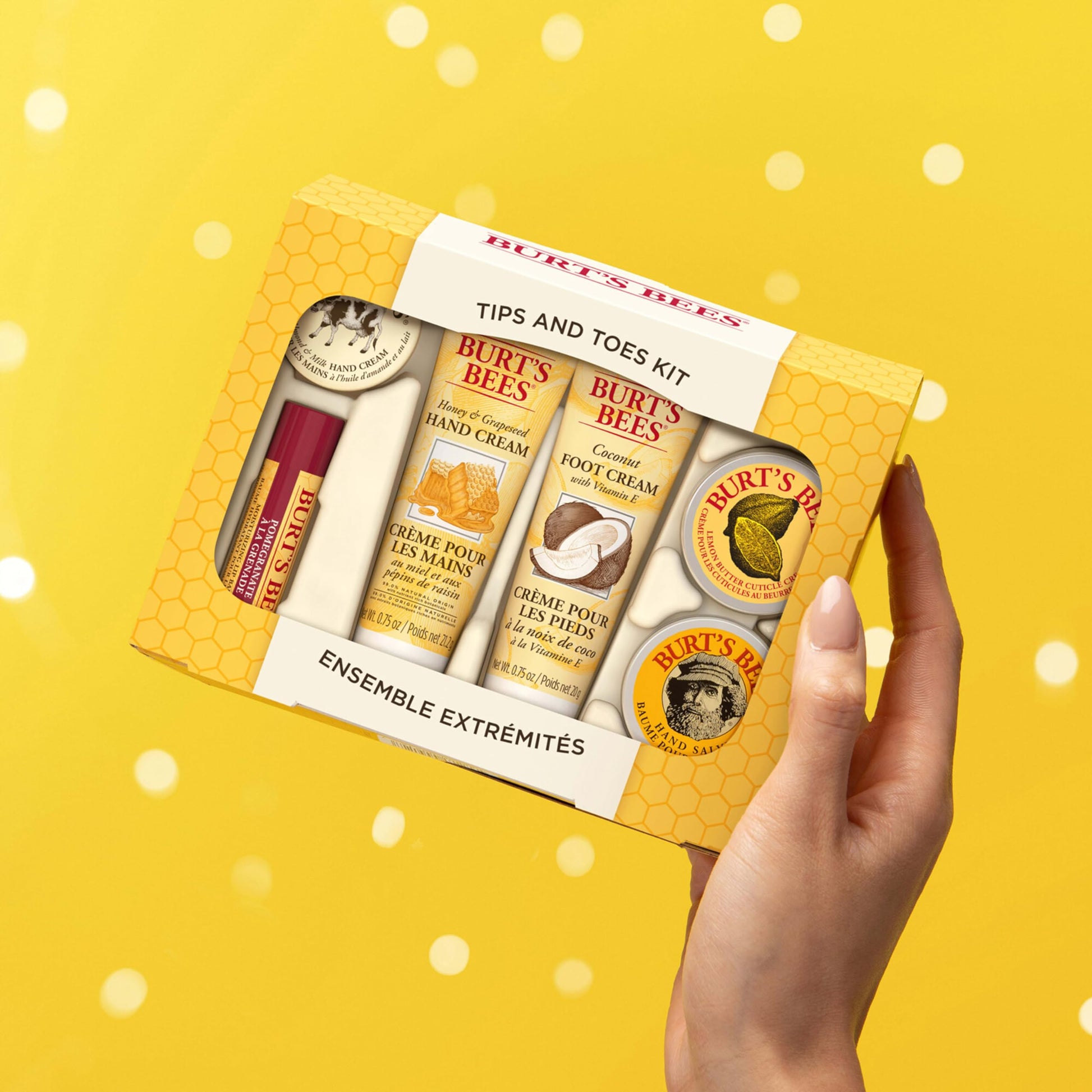 Burt's Bees Tips and Toes Kit Holiday Gift Set, 6 Travel Size Products in Gift Box - 2 Hand Creams, Foot Cream, Cuticle Cream, Hand Salve and Lip Balm